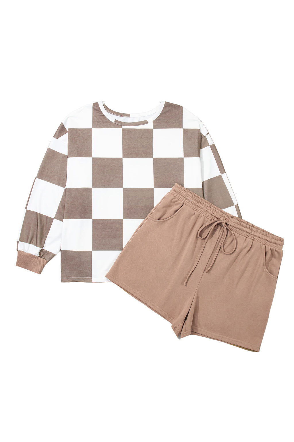 Khaki checkered plus size set, view 11