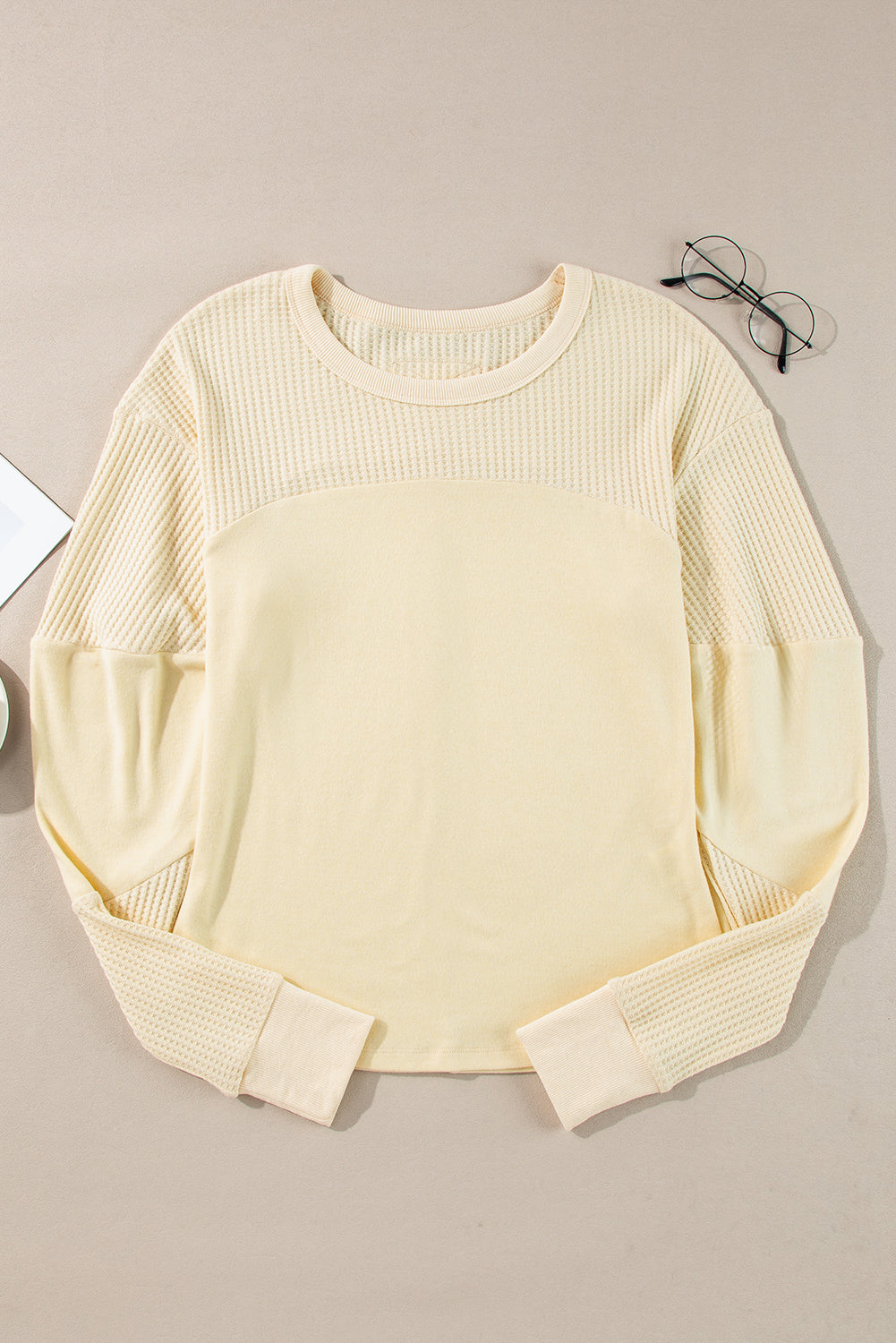 Beige Thermal Knit Long Sleeve Top
