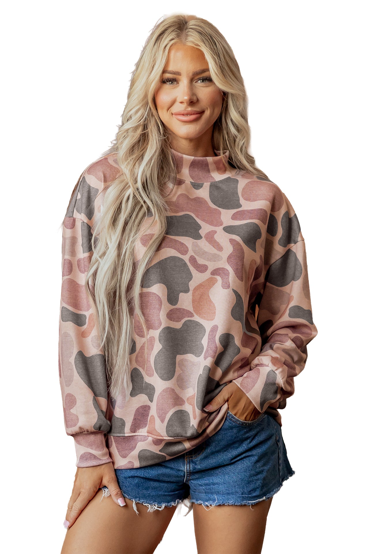 Multicolour Camouflage Western Style Pullover Sweatshirt