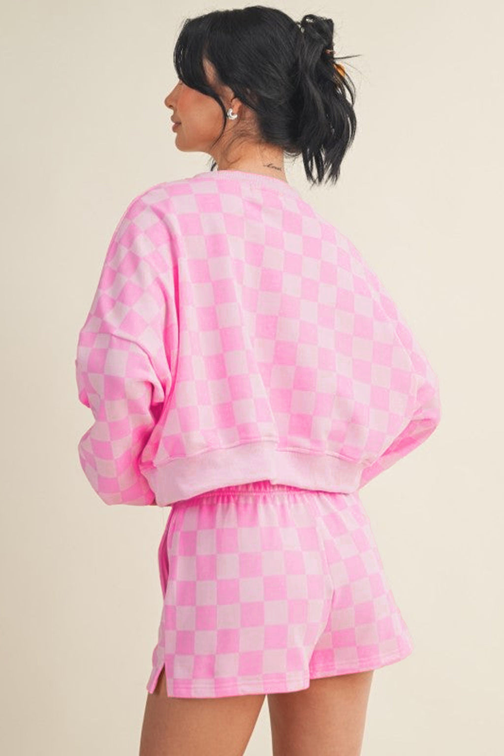 Blue plaid crop top set, view 5