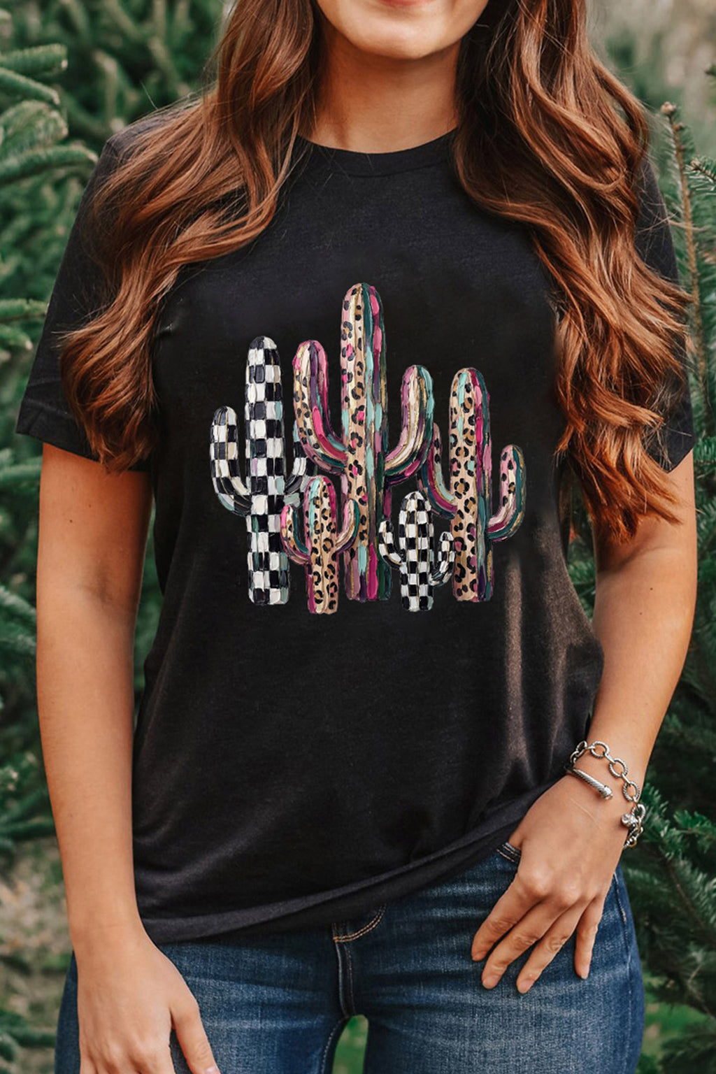 Black cactus graphic tee, view 6