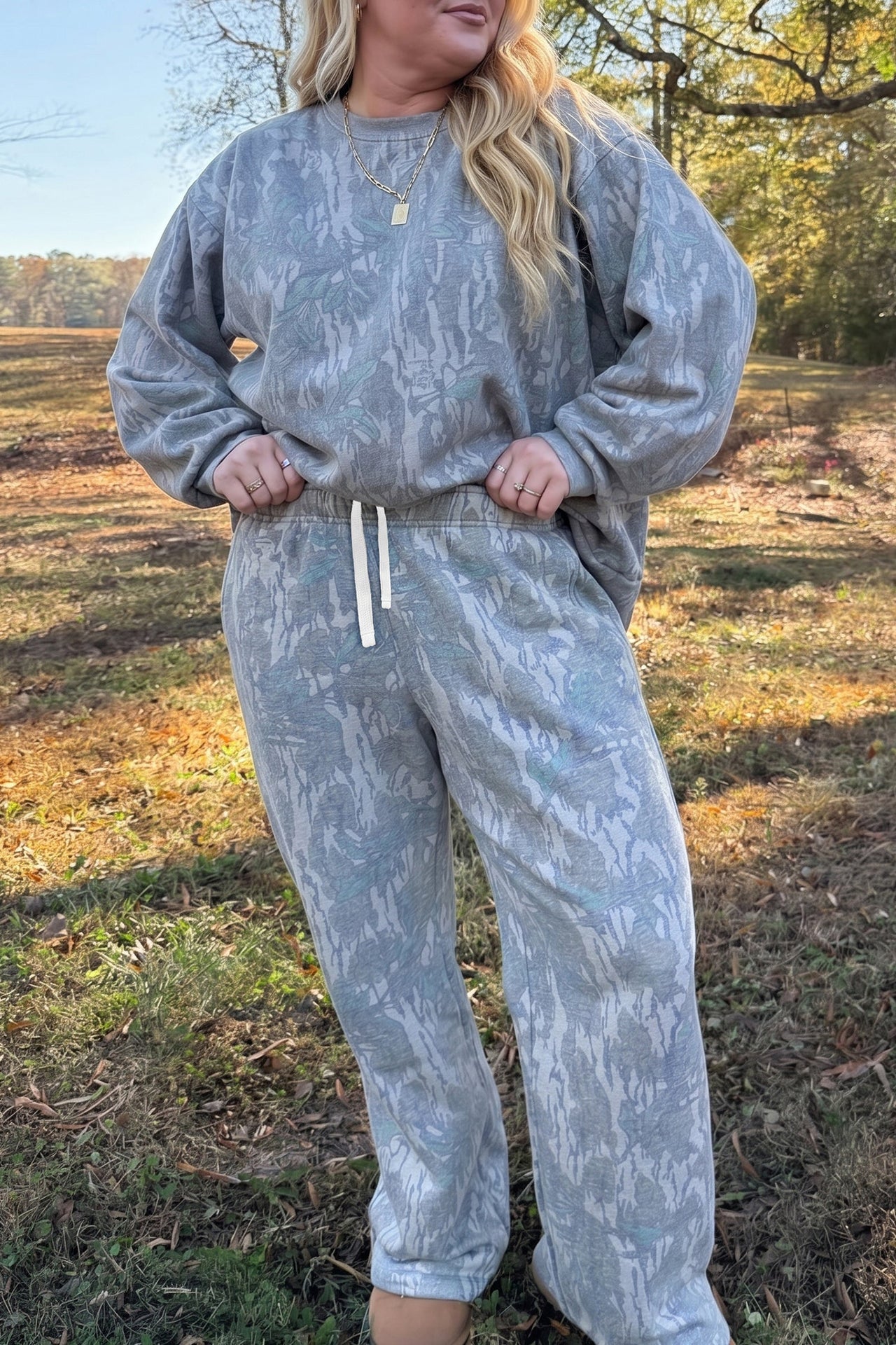 Plus size multicolour abstract botanical print pullover and drawstring pants set
