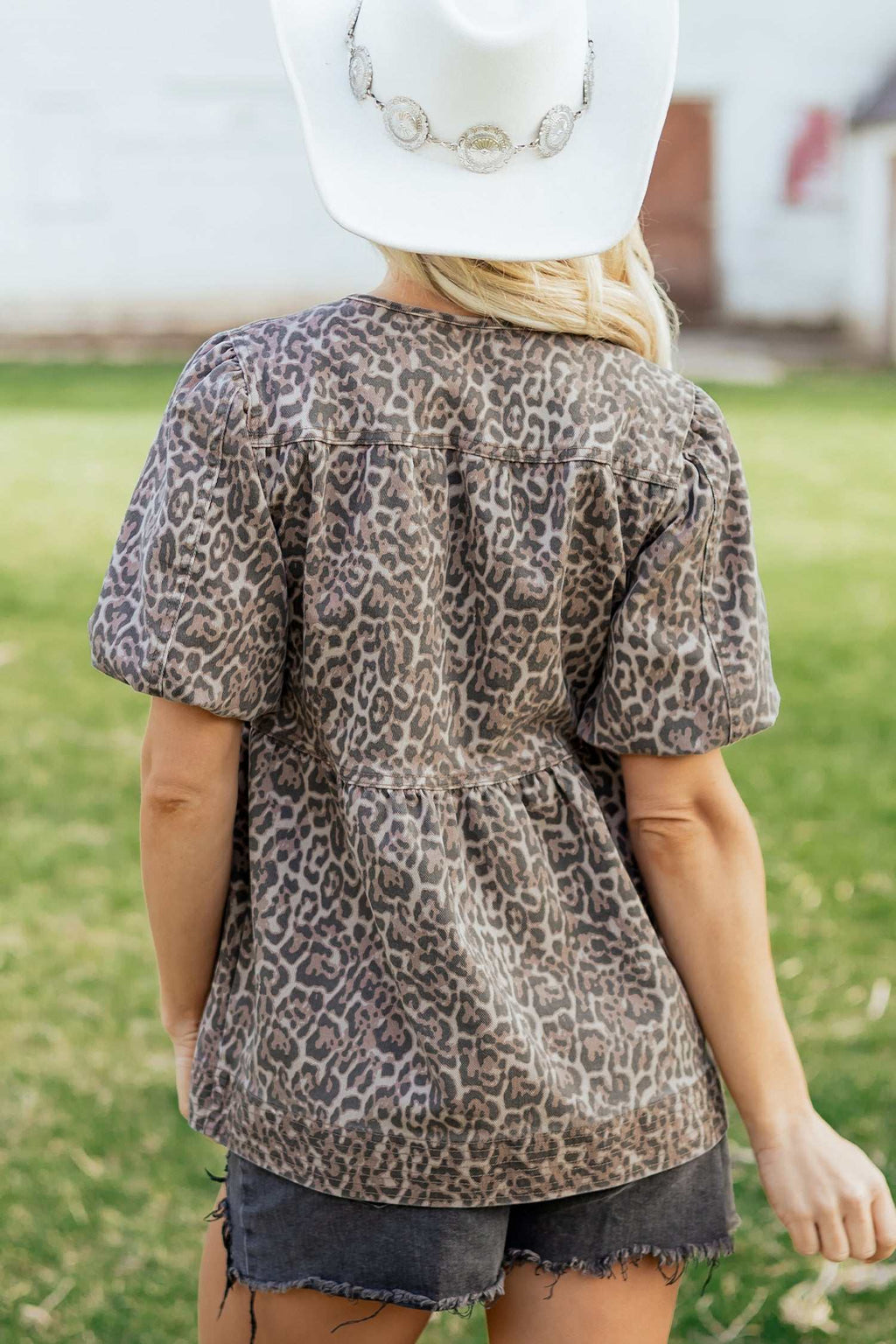 Leopard denim babydoll top, alternate view