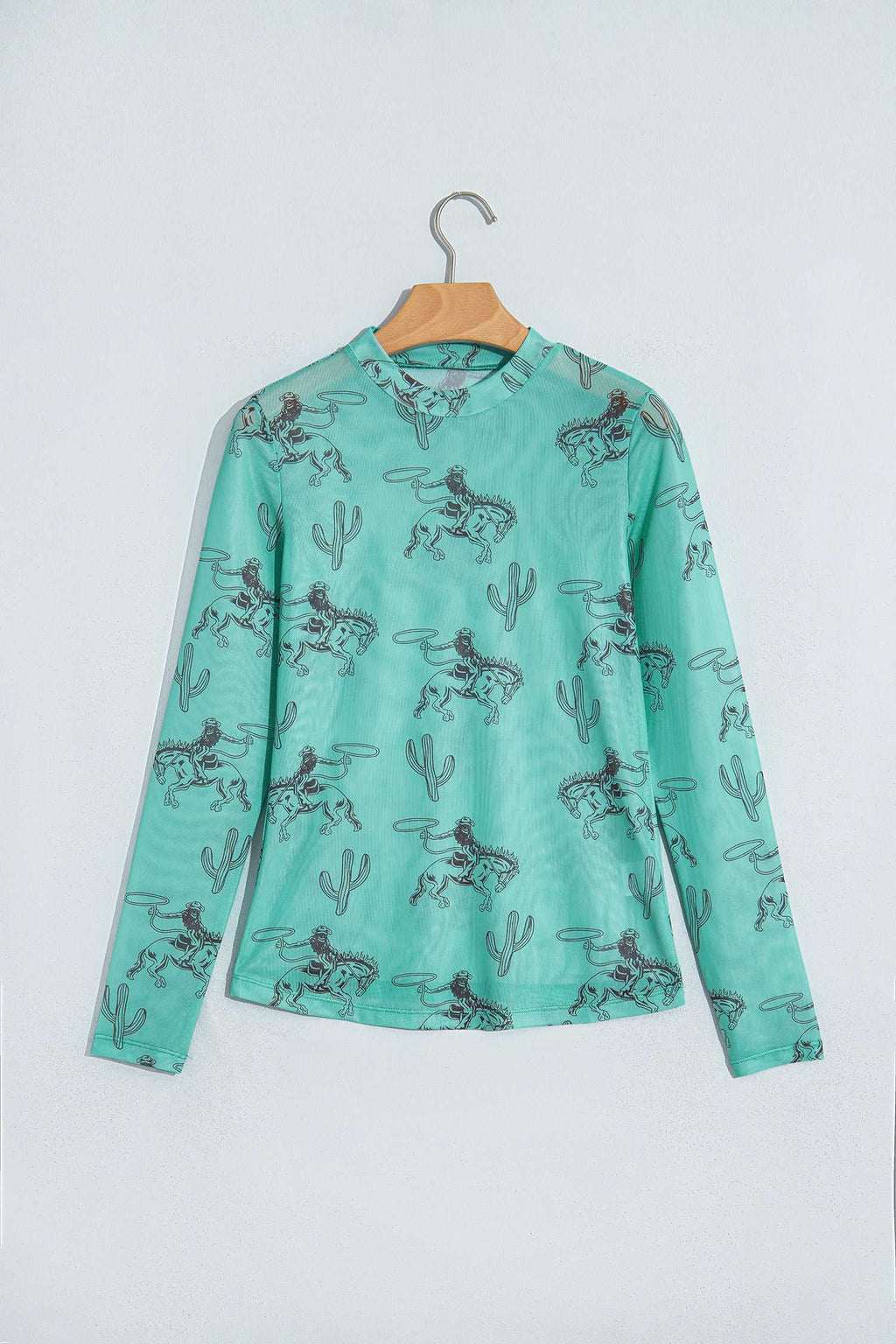 Aruba blue western mesh top, view 4