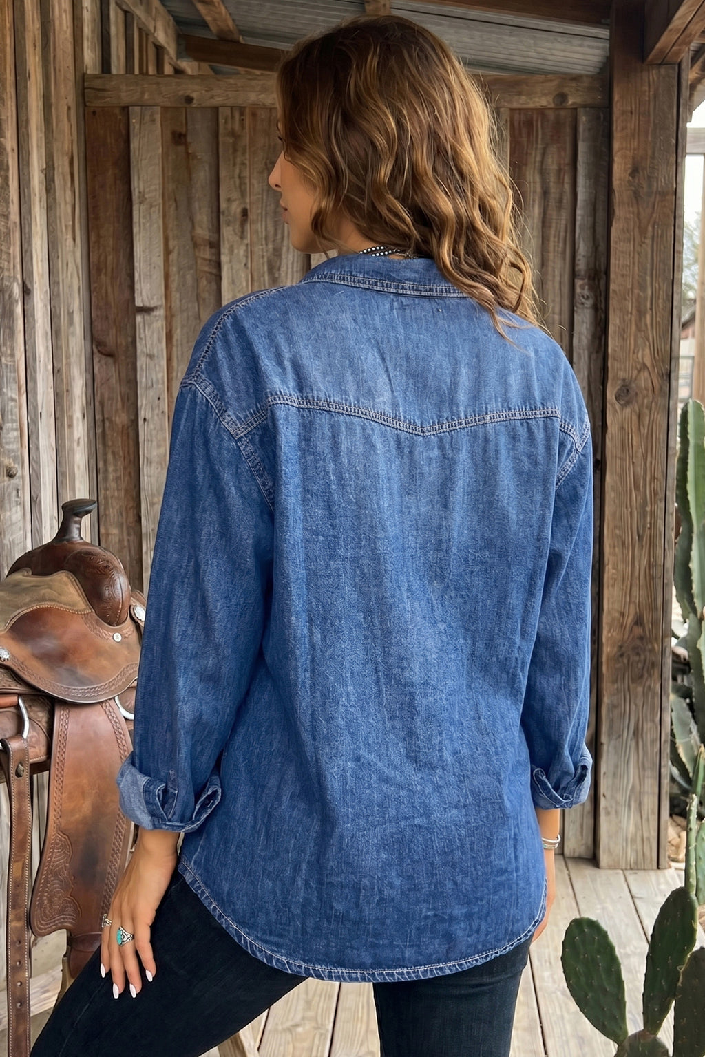 Sail blue tunic denim shirt, alternate view