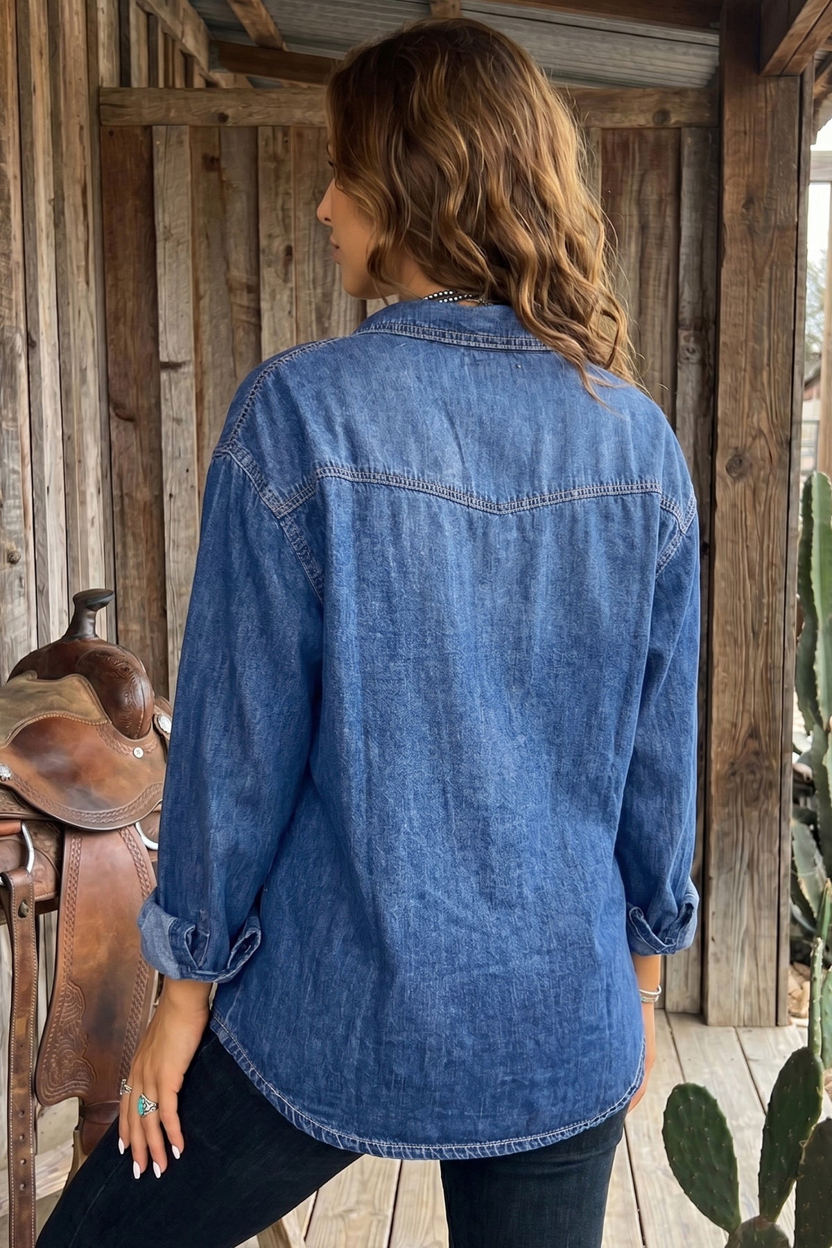 Sail blue tunic denim shirt, alternate view