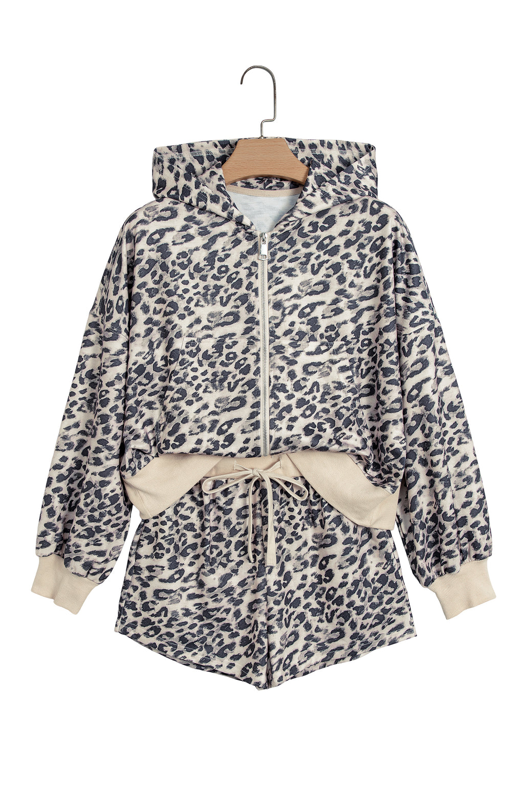 Leopard zip-up hoodie pant set, view 17