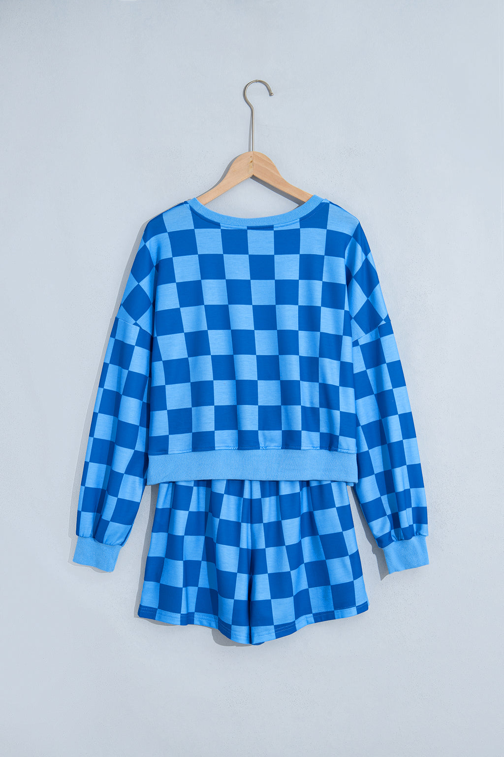 Blue plaid crop top set, view 3