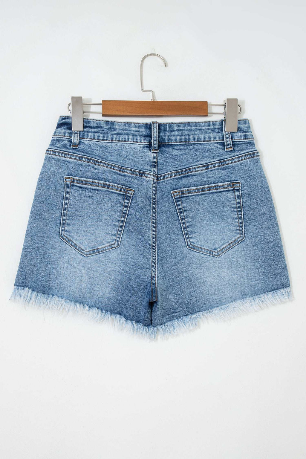 Dusk blue embroidered denim shorts, view 4