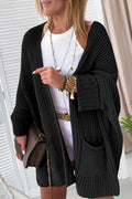 Women's black oversized open-front cardigan with fold-over sleeves