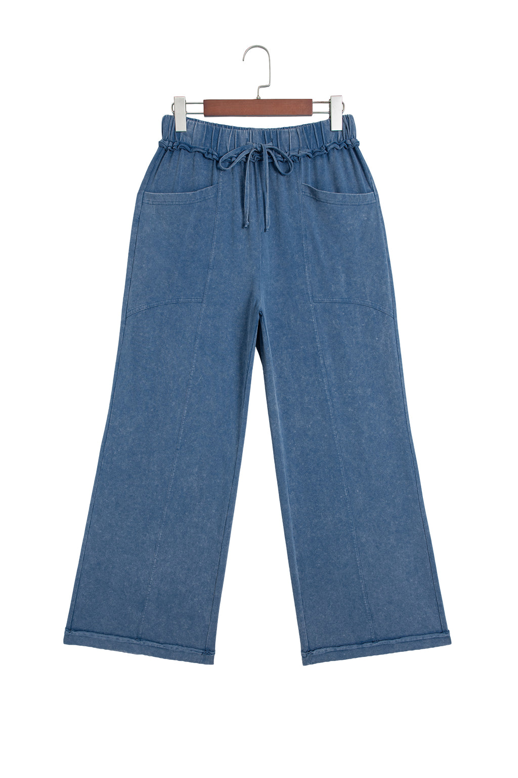Blue mineral wash flare pants, view 13