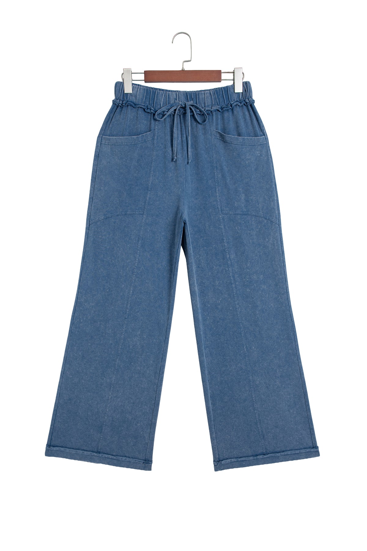 Blue mineral wash flare pants, view 13