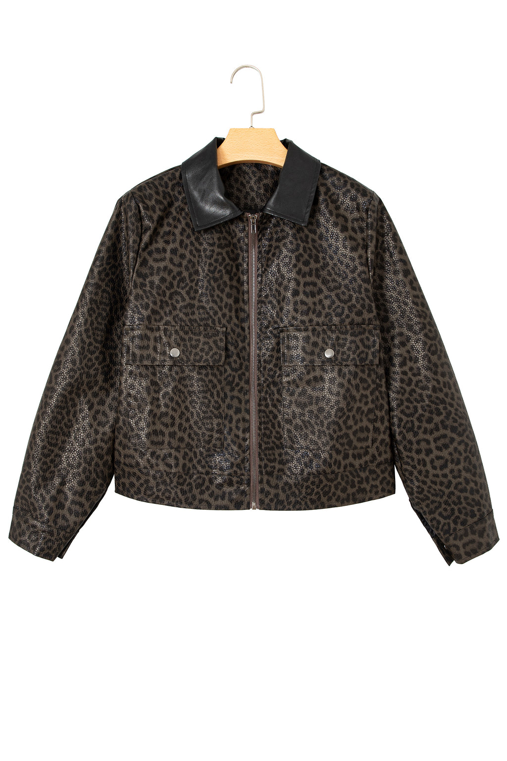 Leopard colorblock collar jacket, view 13