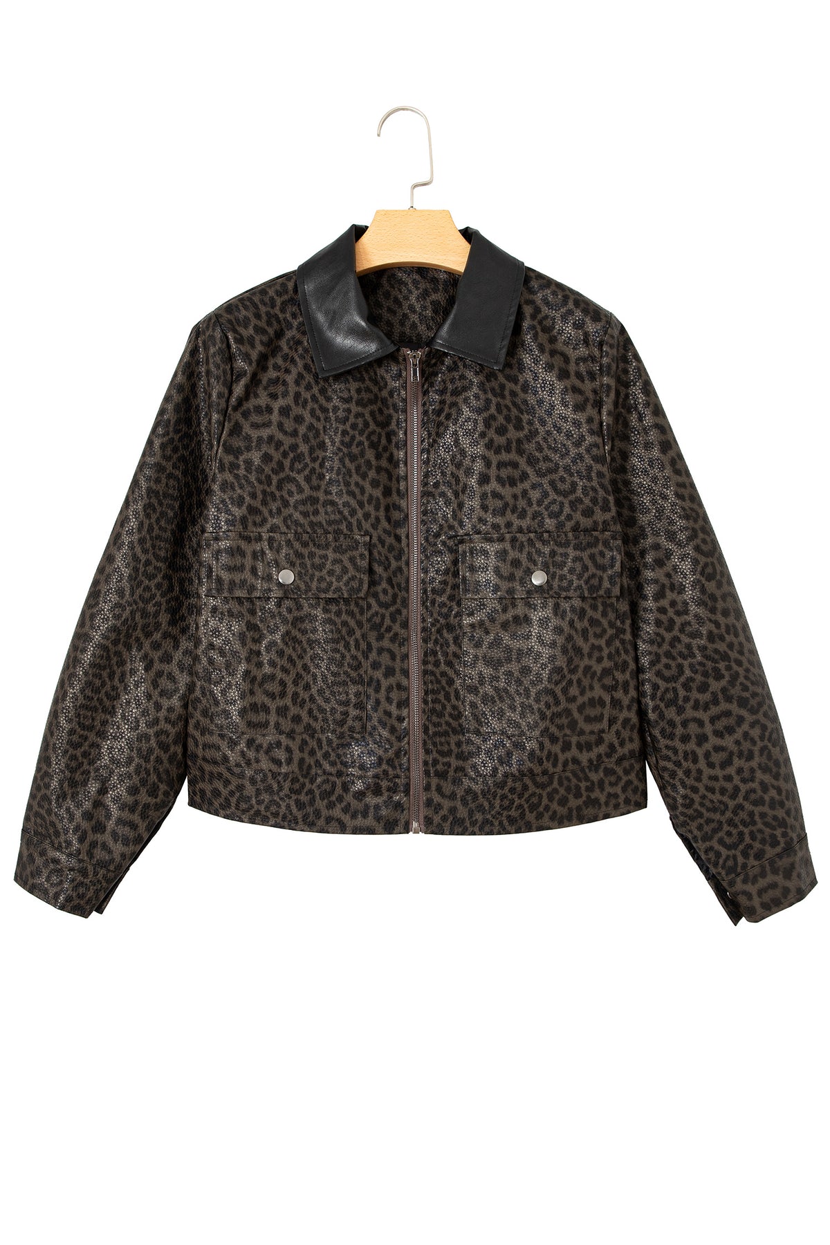 Leopard colorblock collar jacket, view 13