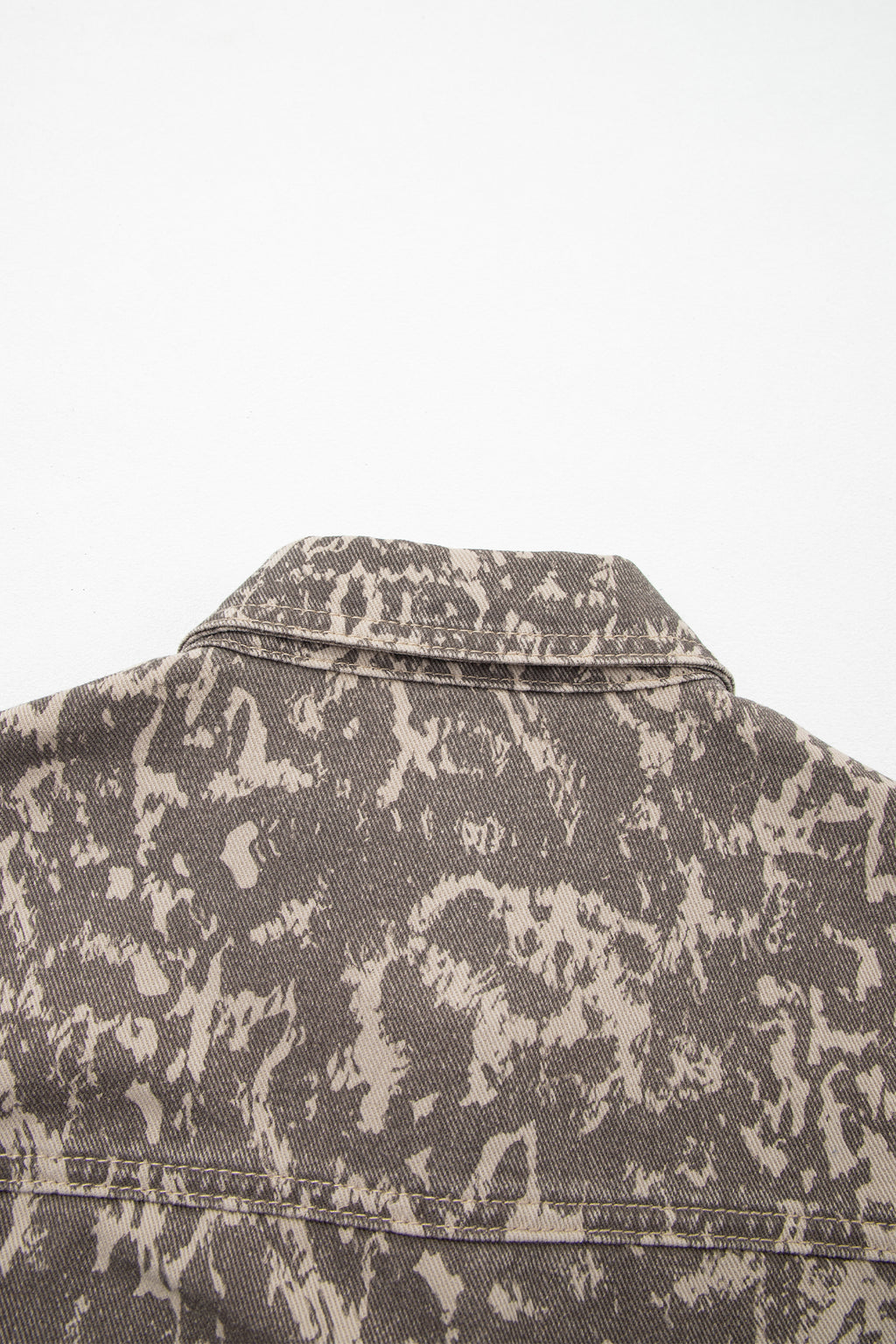 Khaki Abstract Print Long Sleeve Collar Raw Hem Denim Jacket Dear-Lover Dropshipping