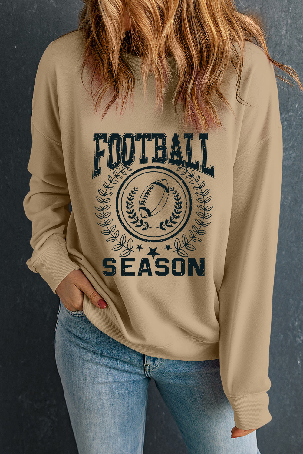 Khaki football season sweatshirt, view 7