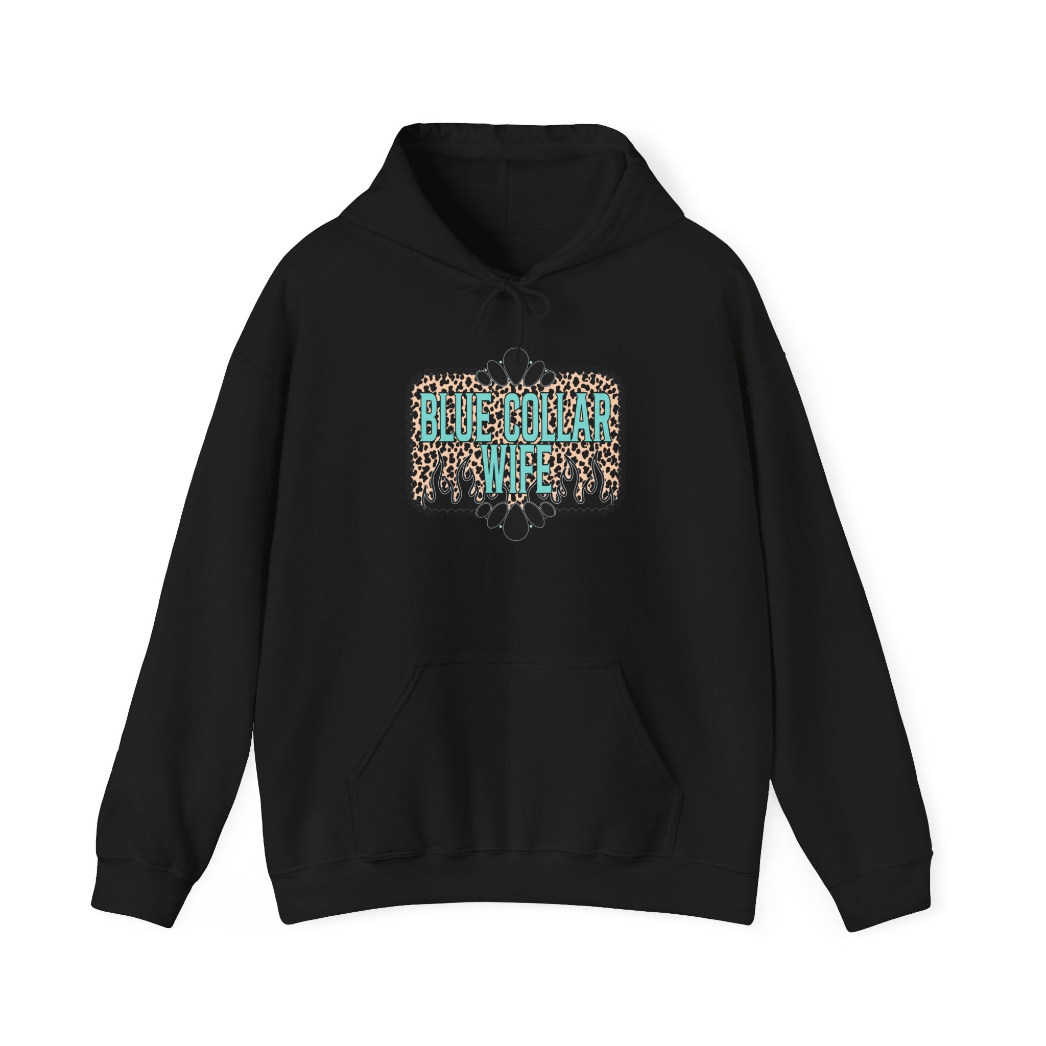 Blue Collar Wife Hoodie — Leopard Accent "Blue Collar Wife" Graphic Sweatshirt