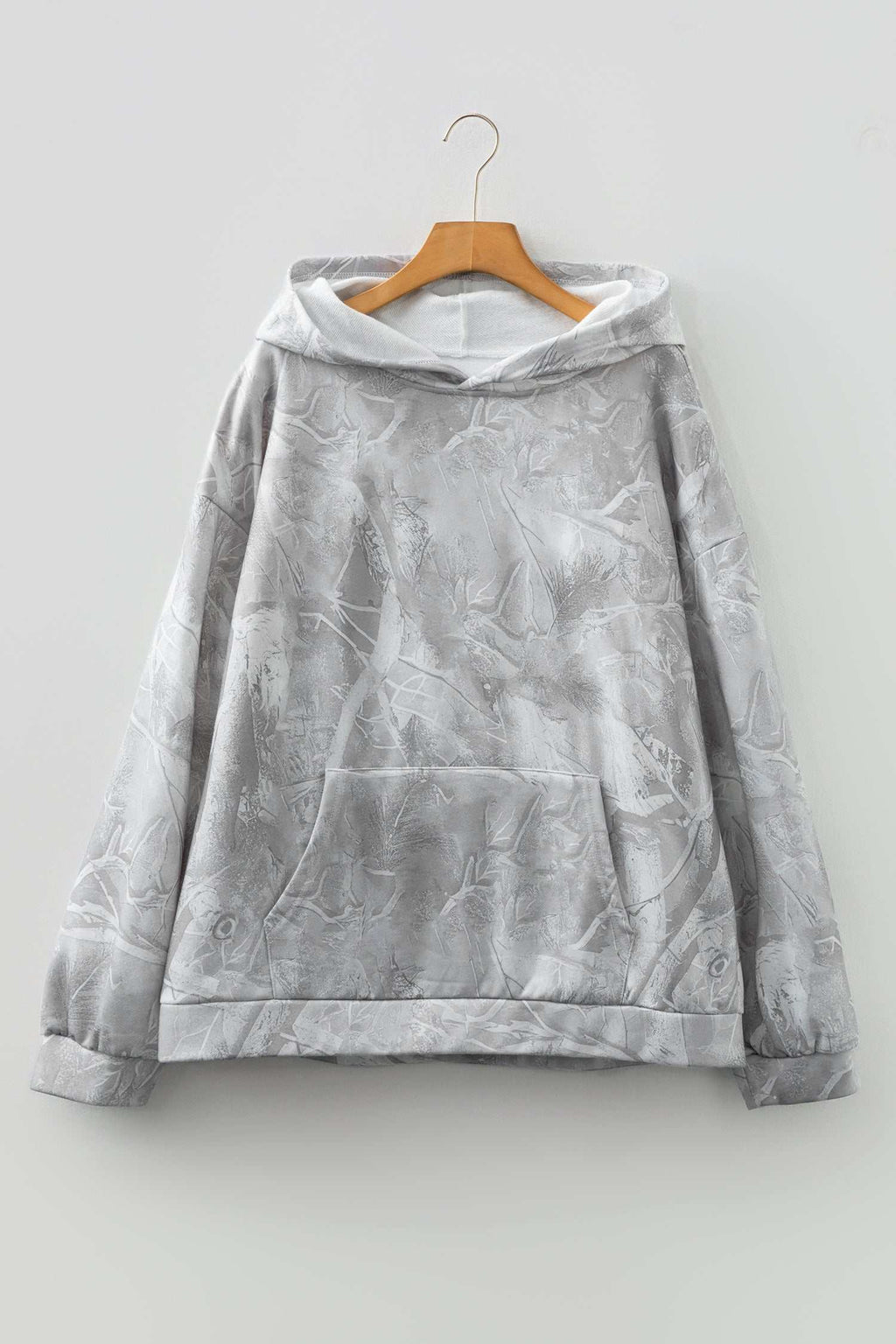 Gray Plus Size Camouflage Woodland Print Oversized Sporty Hoodie BD Boutique