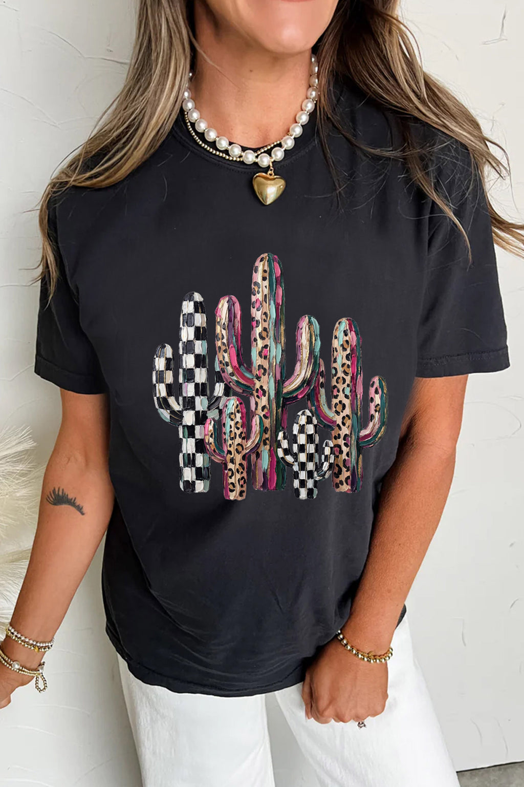 Black cactus graphic tee, alternate view
