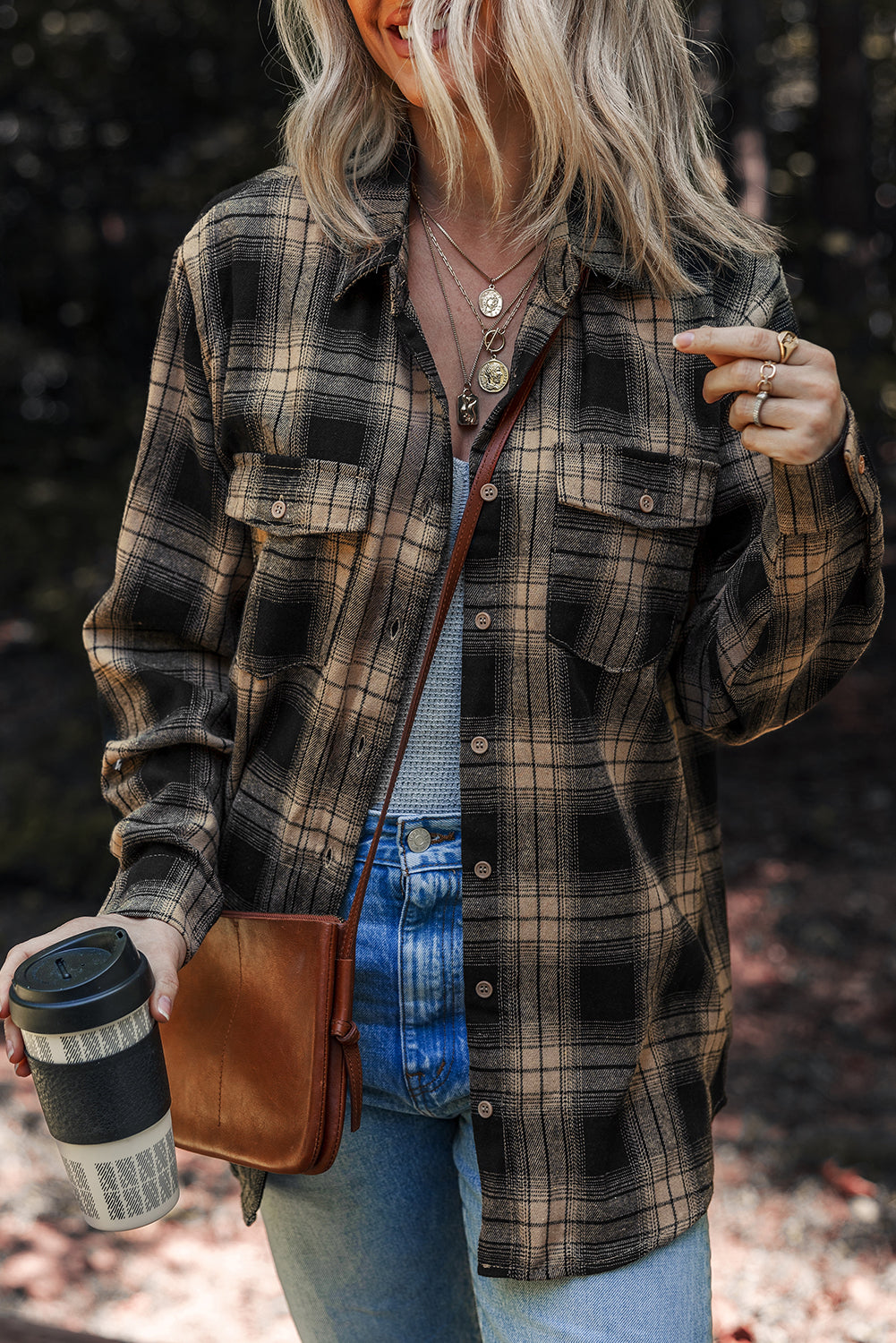 Multicolour Retro Plaid Double Flap Pocket Brushed Shacket Dear-Lover Dropshipping