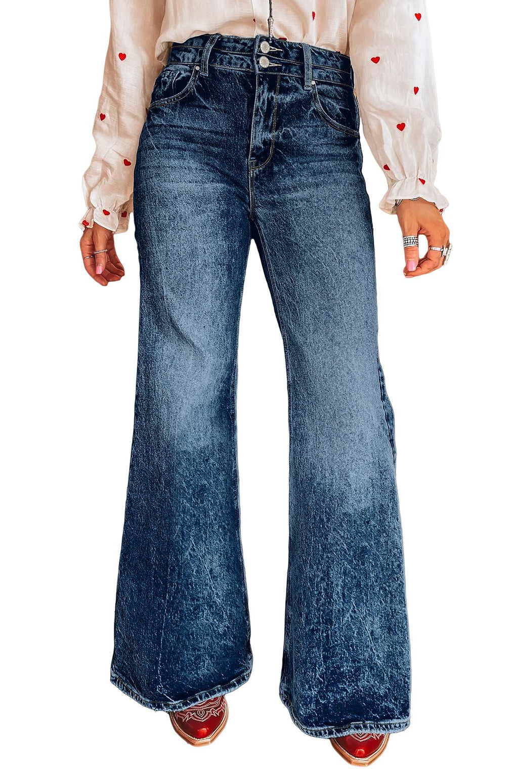 Beau Blue Acid Wash Pocket Detail Flare Jeans BD Boutique
