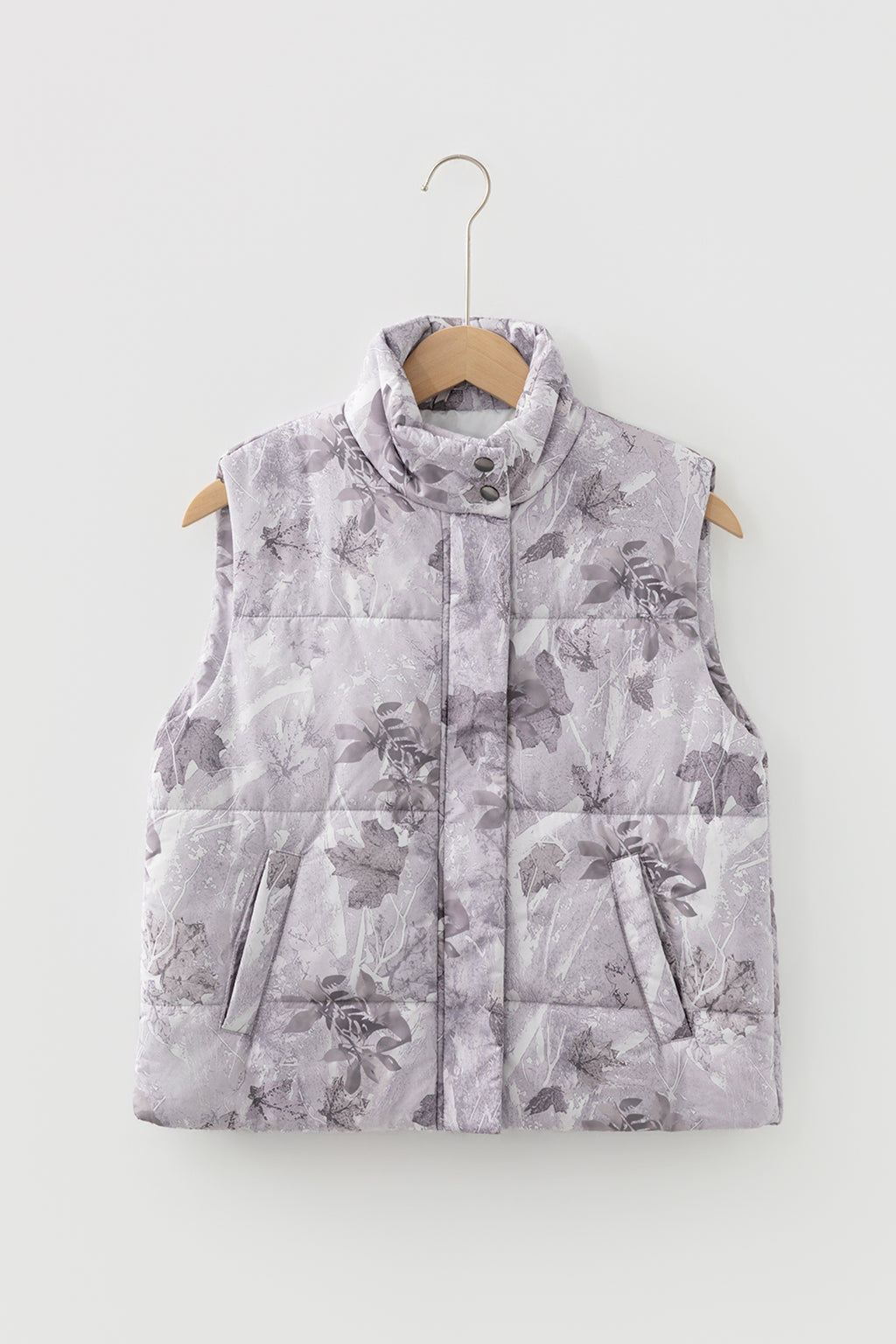 Brown Camo Leaf Print Winter Puffer Vest Dear-Lover Dropshipping