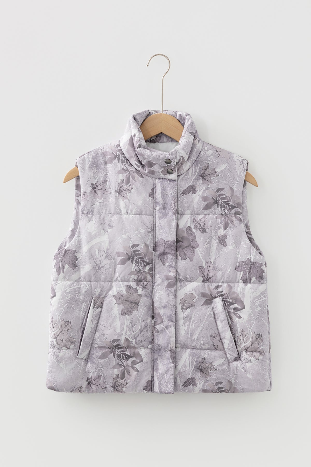 Brown Camo Leaf Print Winter Puffer Vest Dear-Lover Dropshipping