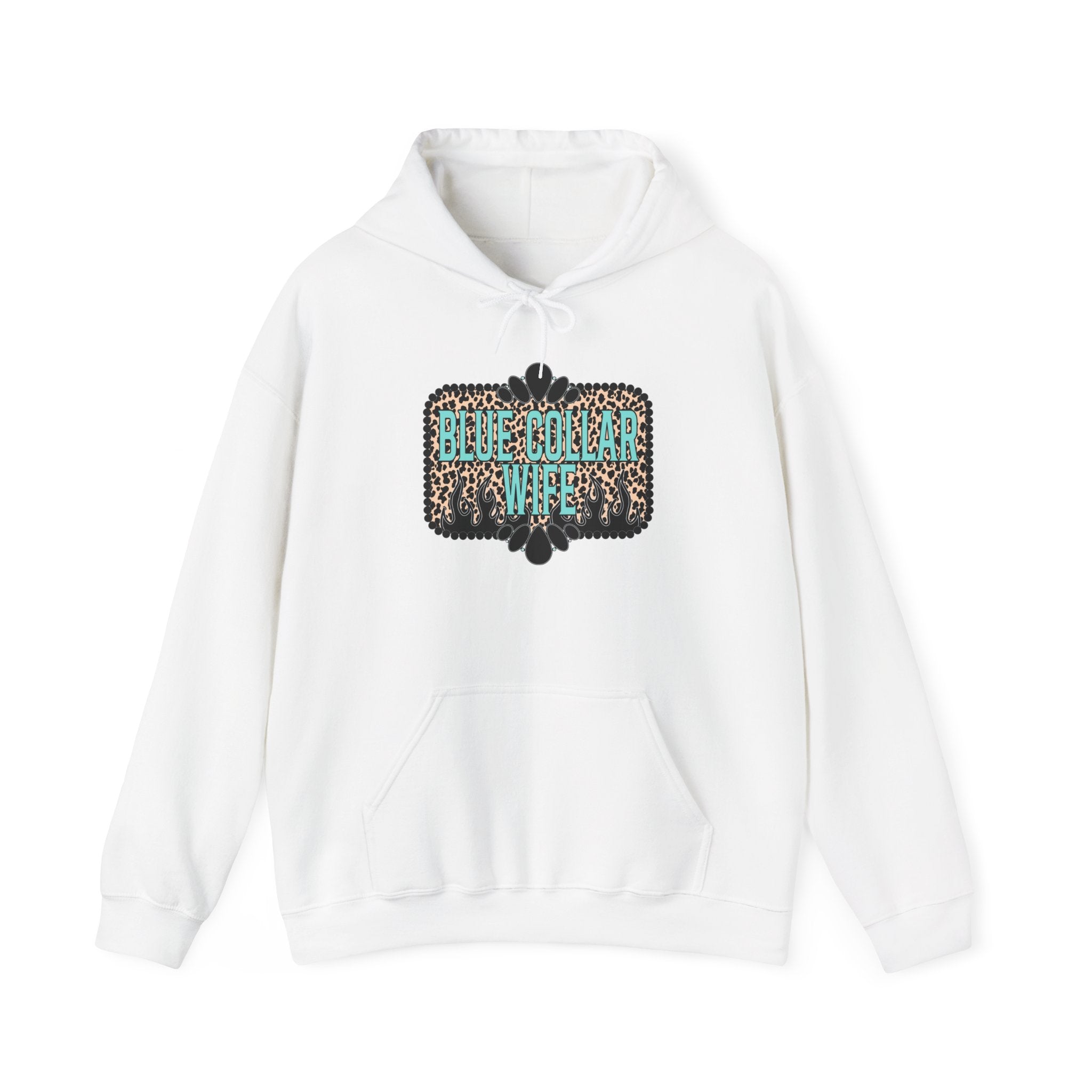 Blue Collar Wife Hoodie — Leopard Accent "Blue Collar Wife" Graphic Sweatshirt