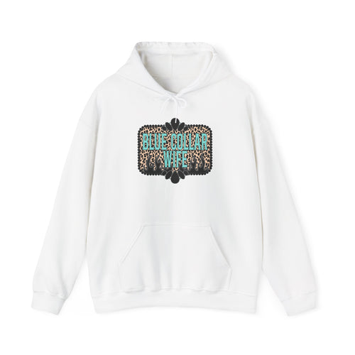 Blue Collar Wife Hoodie — Leopard Accent "Blue Collar Wife" Graphic Sweatshirt