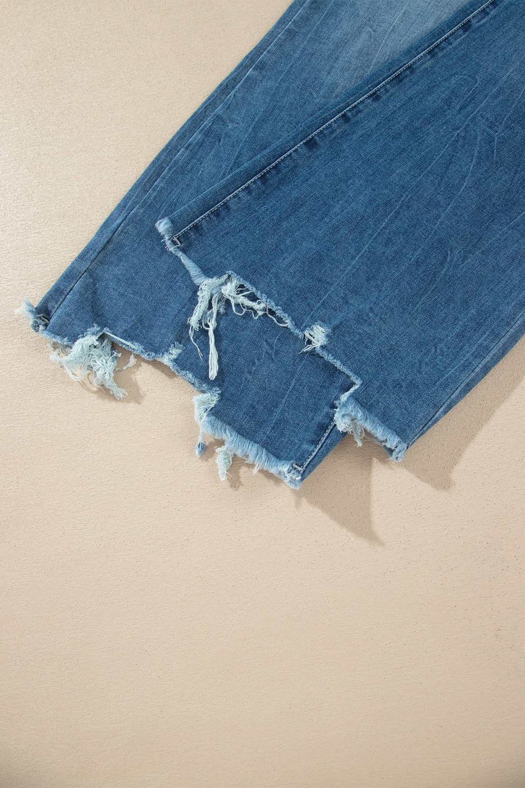 Blue frayed hem flare jeans, view 15