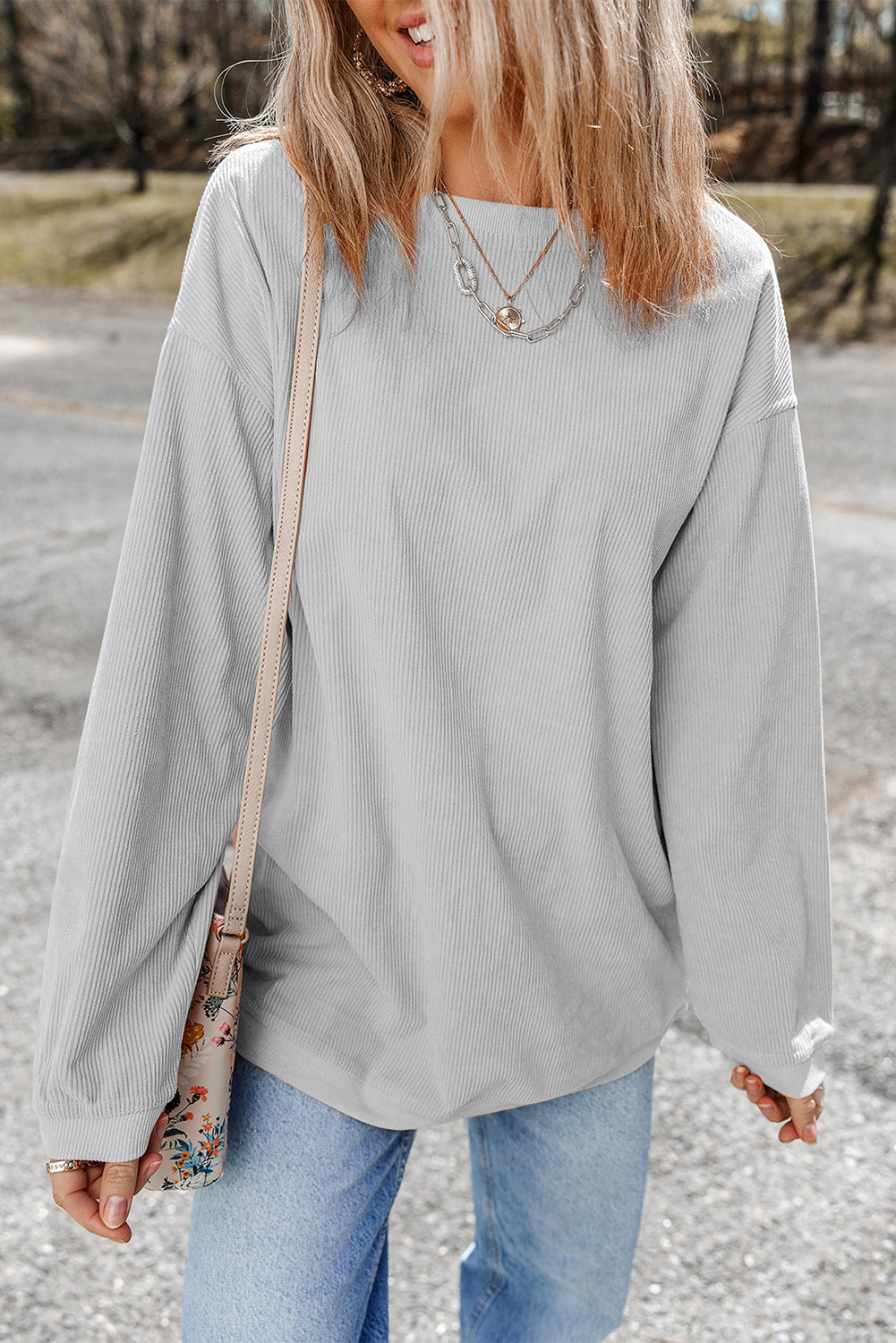 Smoke gray corduroy sweatshirt, view 15