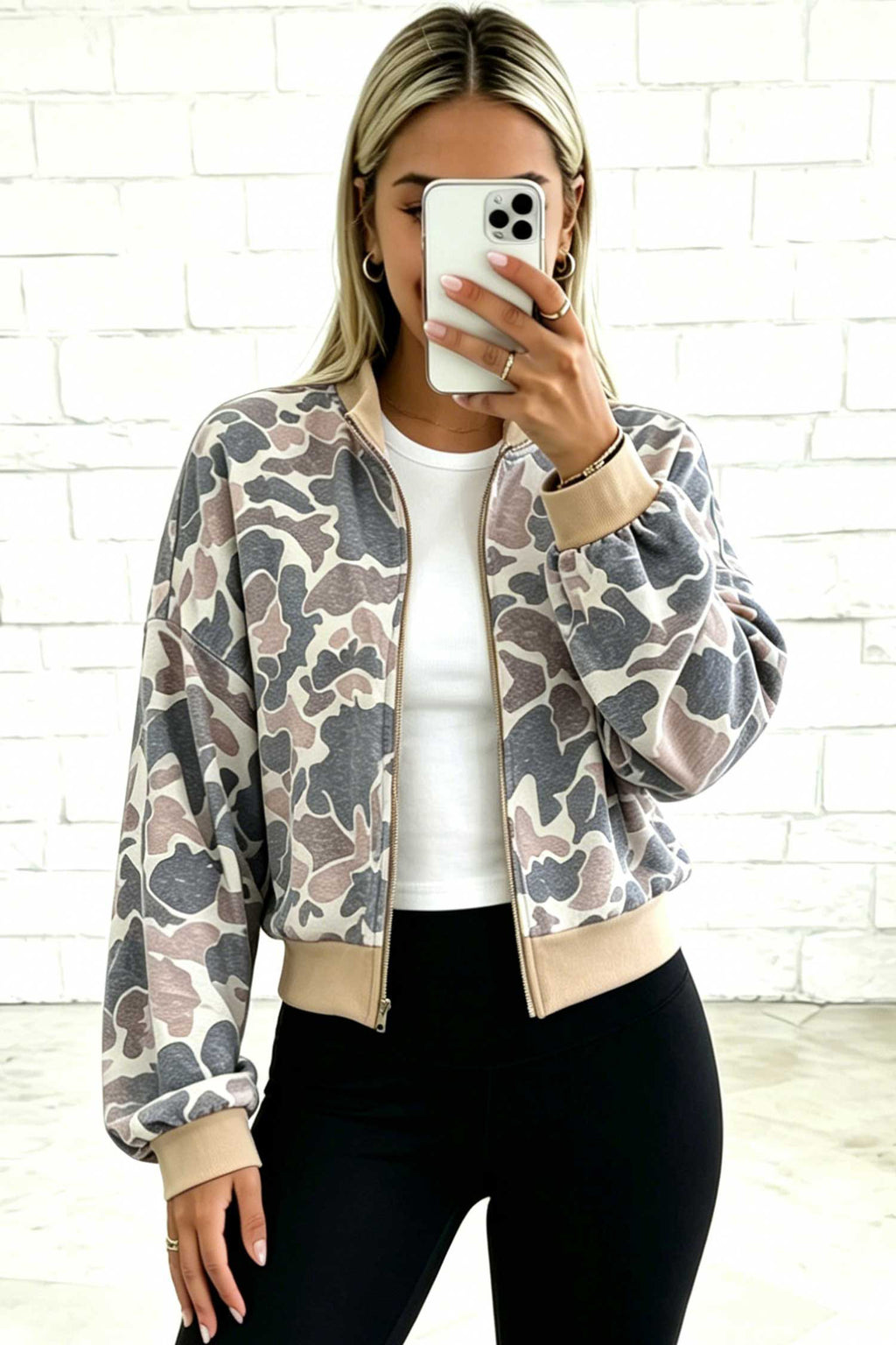 Camo zip bomber sweatshirt, view 5