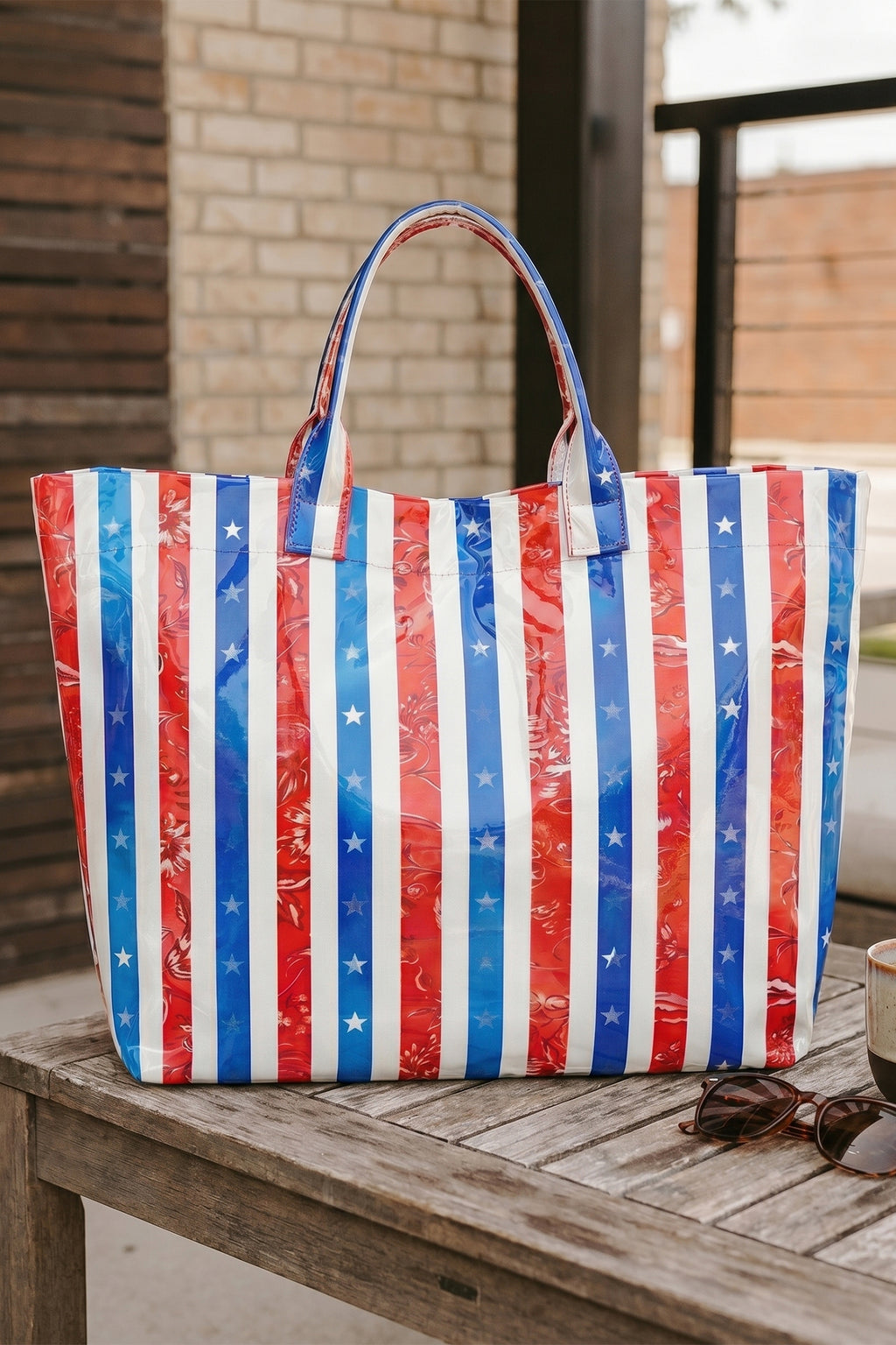 Pink cowboy vinyl tote, view 8
