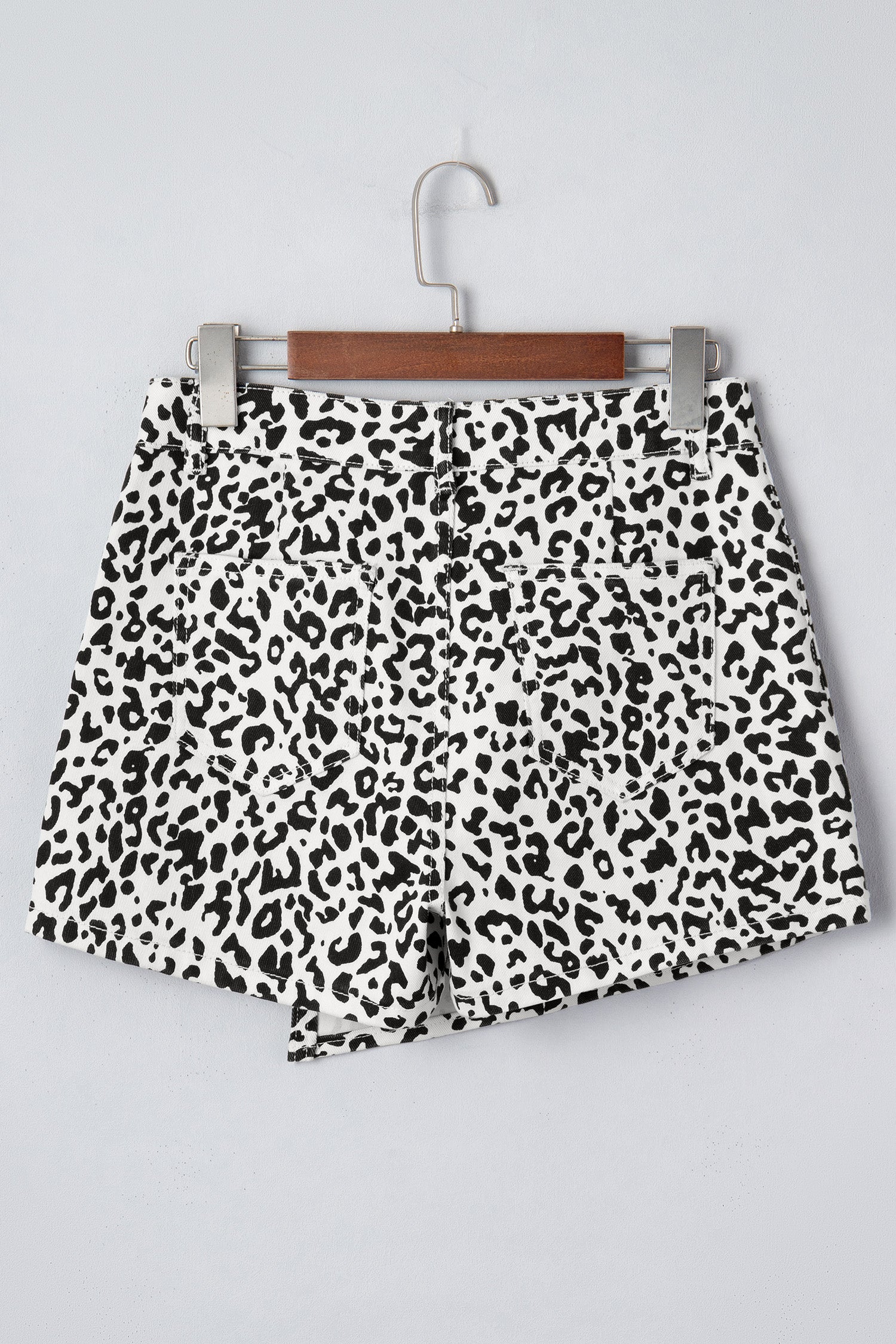 Black Leopard Print Button Overlap Denim Shorts