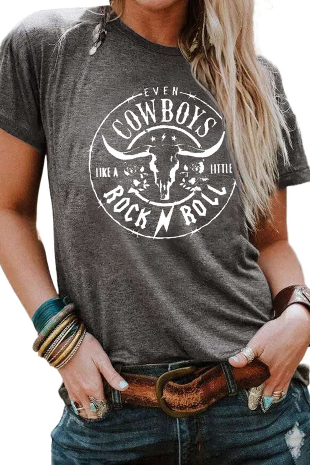 Gray steer head graphic tee, view 5