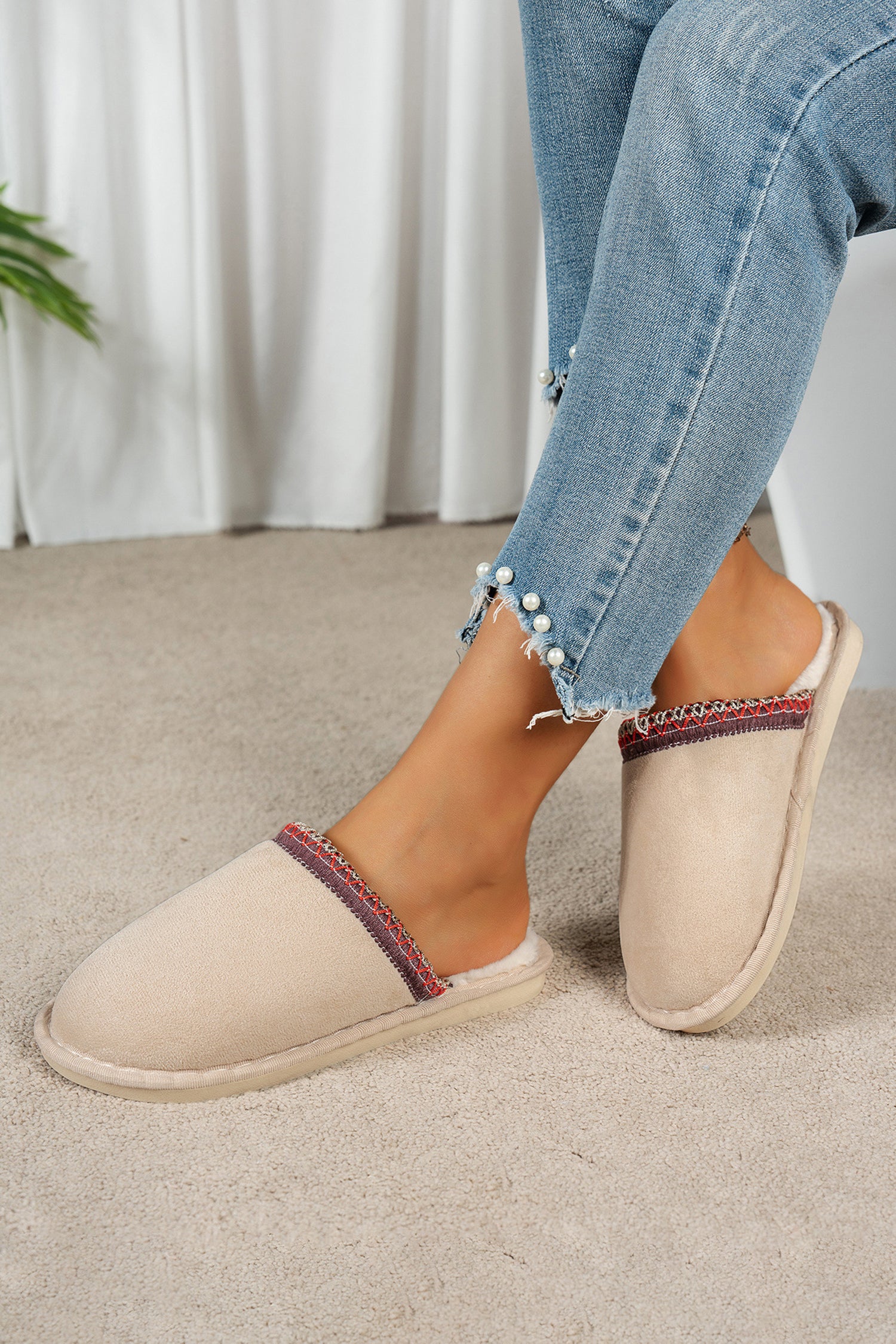 Gray Faux Suede Winter Slippers | Plush Lined