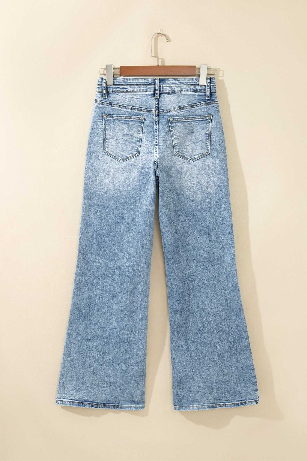 Blue acid wash flare jeans, view 8