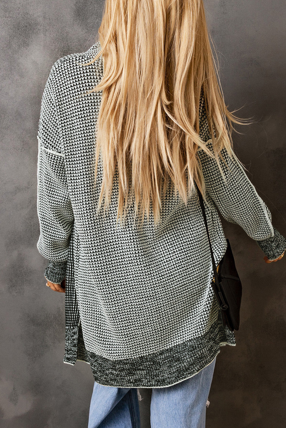 Gray plaid long cardigan, alternate view