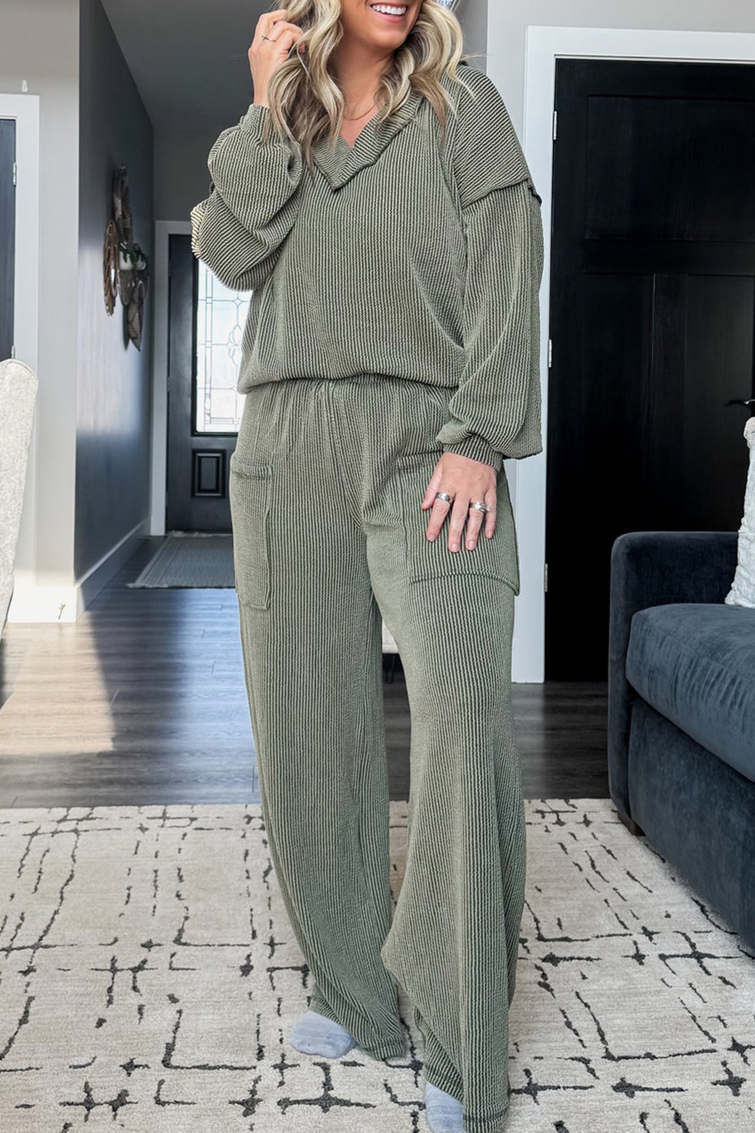 Four Leaf Clover Plus Size Pant Set fabric detail