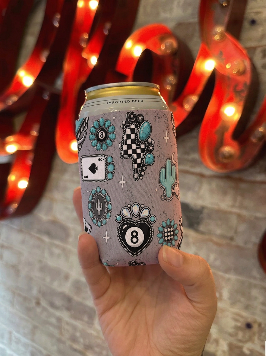 Turquoise Western Casino Can Cooler Sleeve