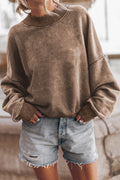 Women's brown drop shoulder crew neck pullover sweatshirt