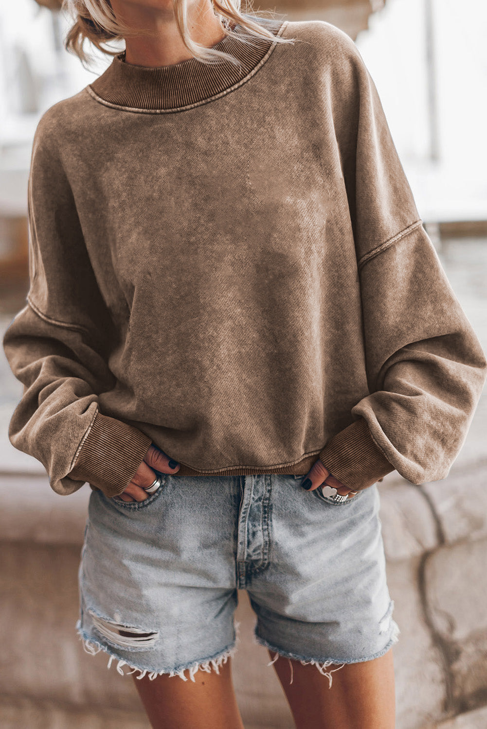 Brown Drop Shoulder Crew Neck Sweatshirt