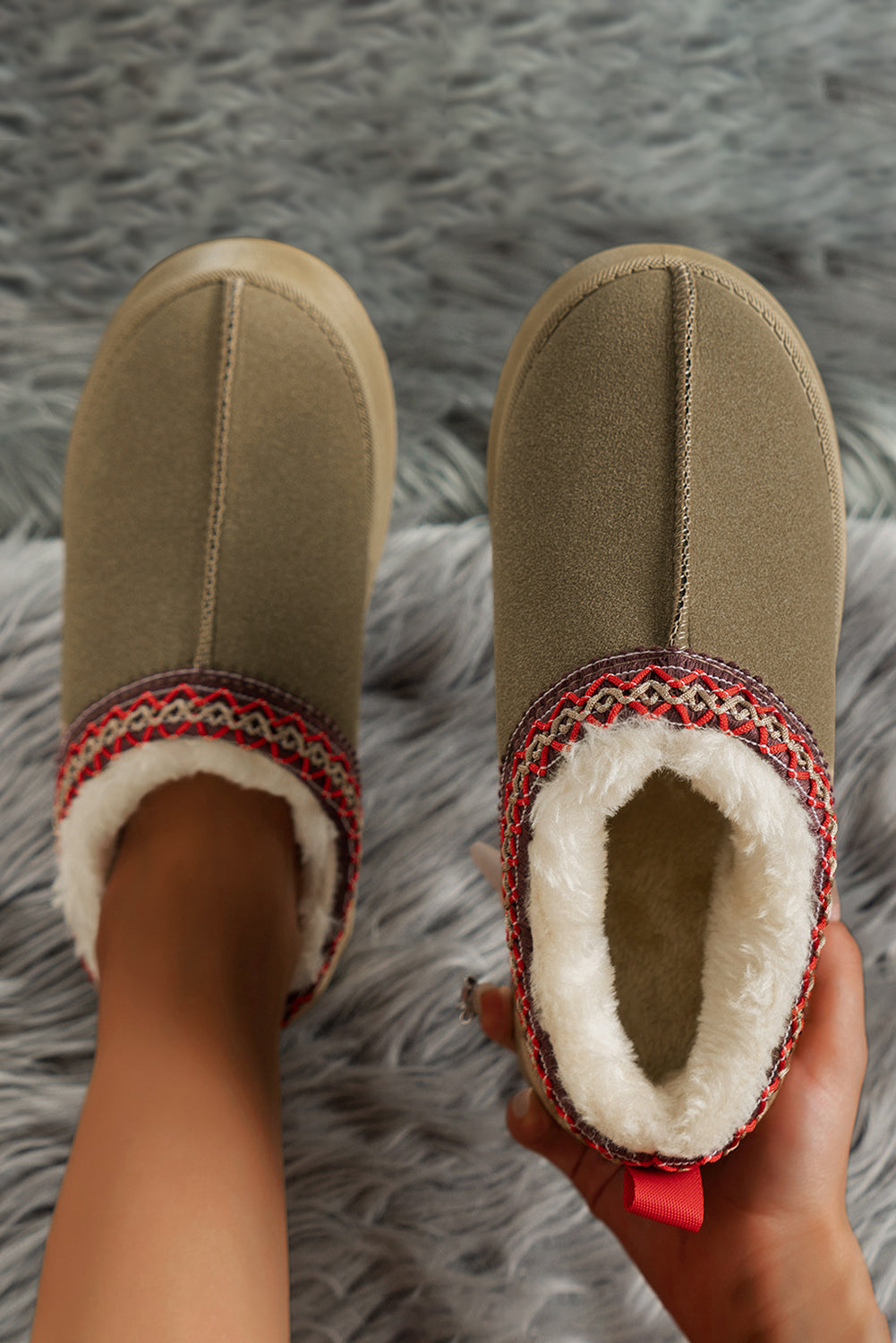 Black plush platform slippers, view 8