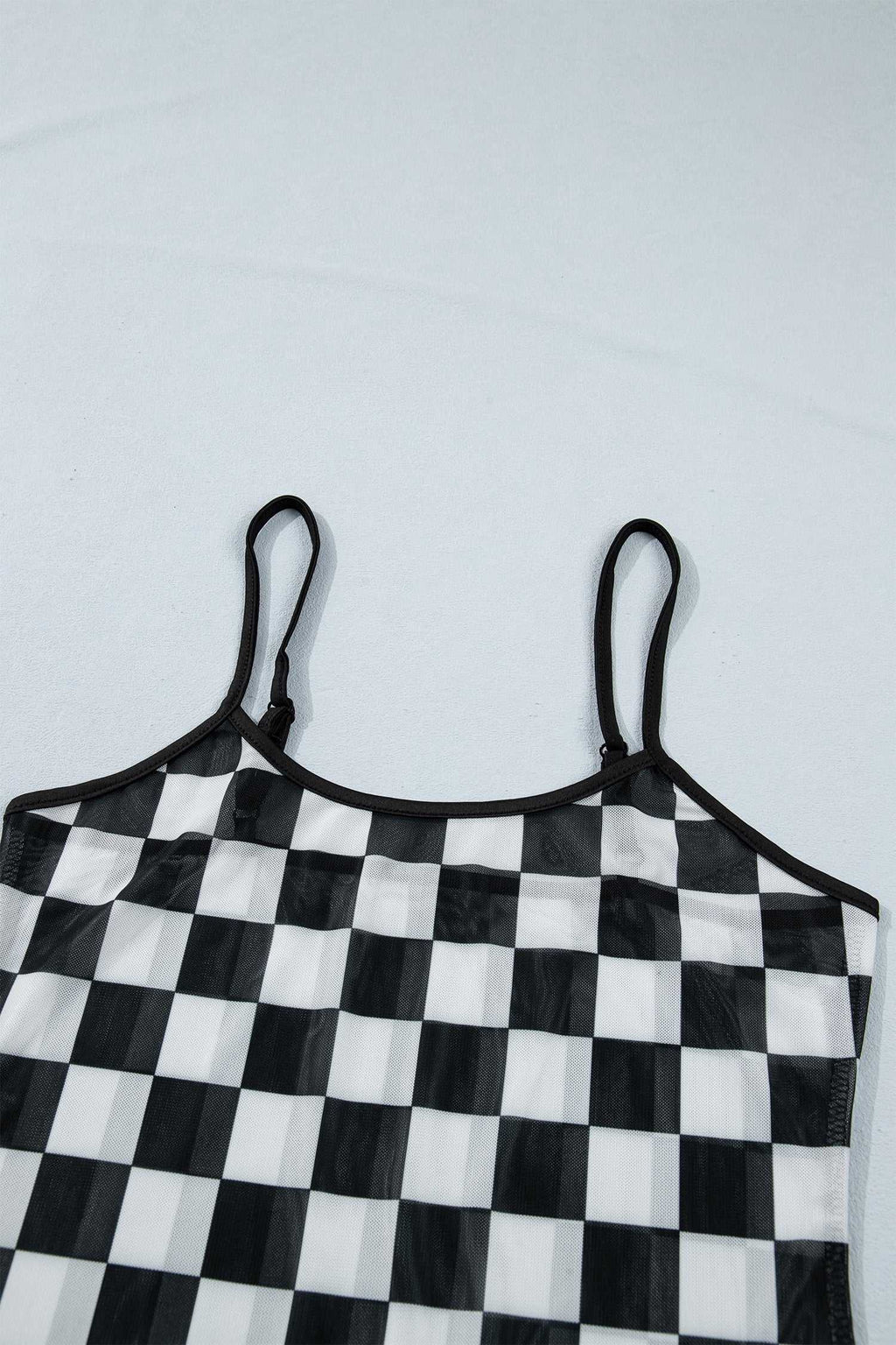 Black sheer checkered tank top, view 8