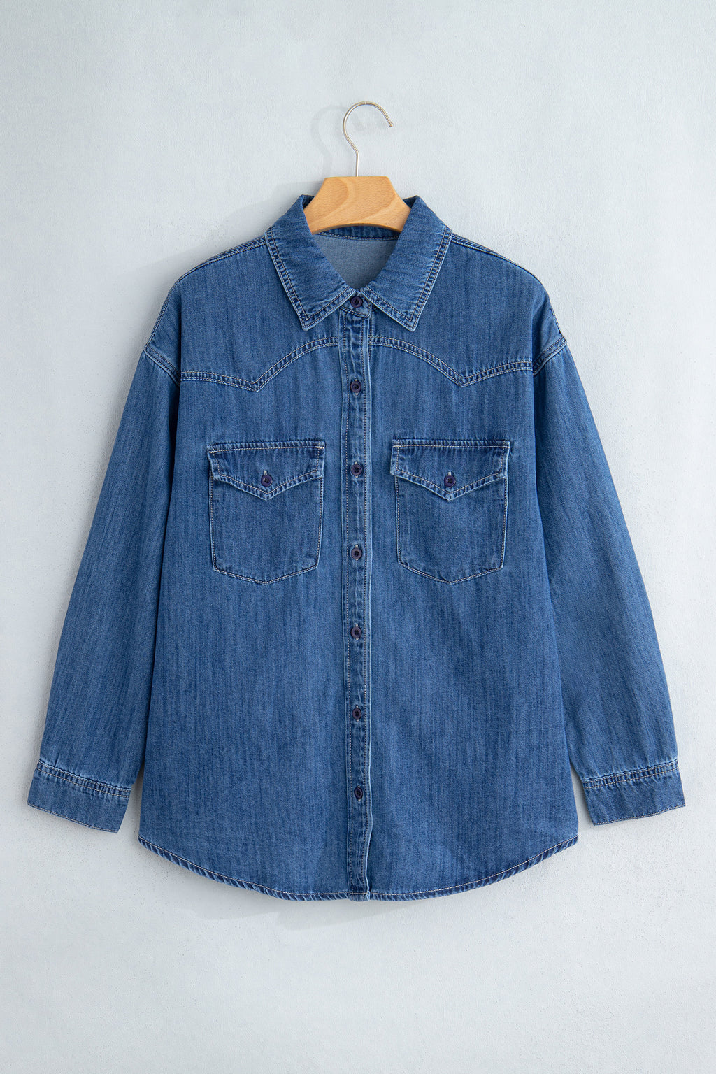Sail blue tunic denim shirt, view 10