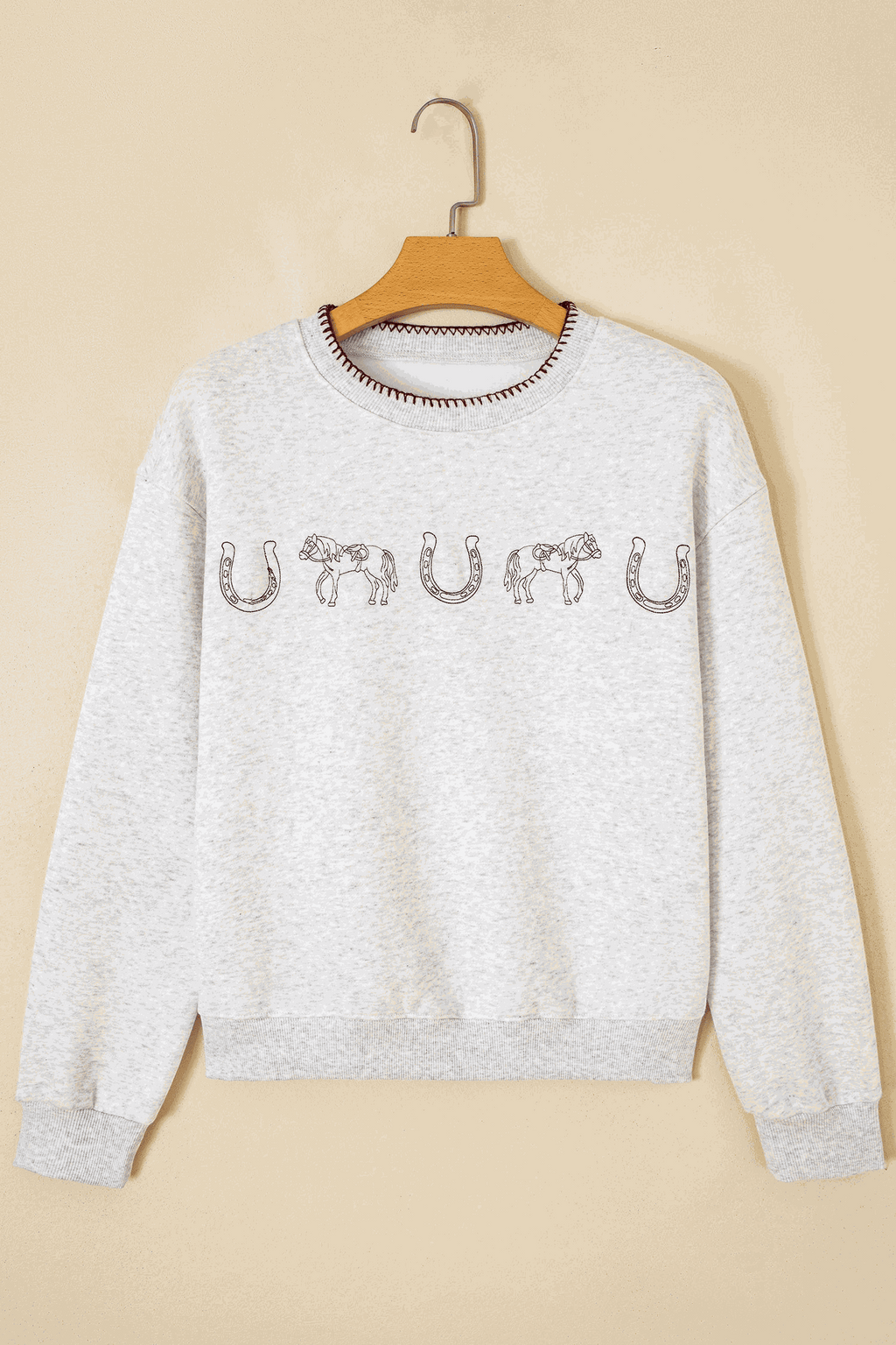 Women's light grey sweatshirt with western print and embroidery