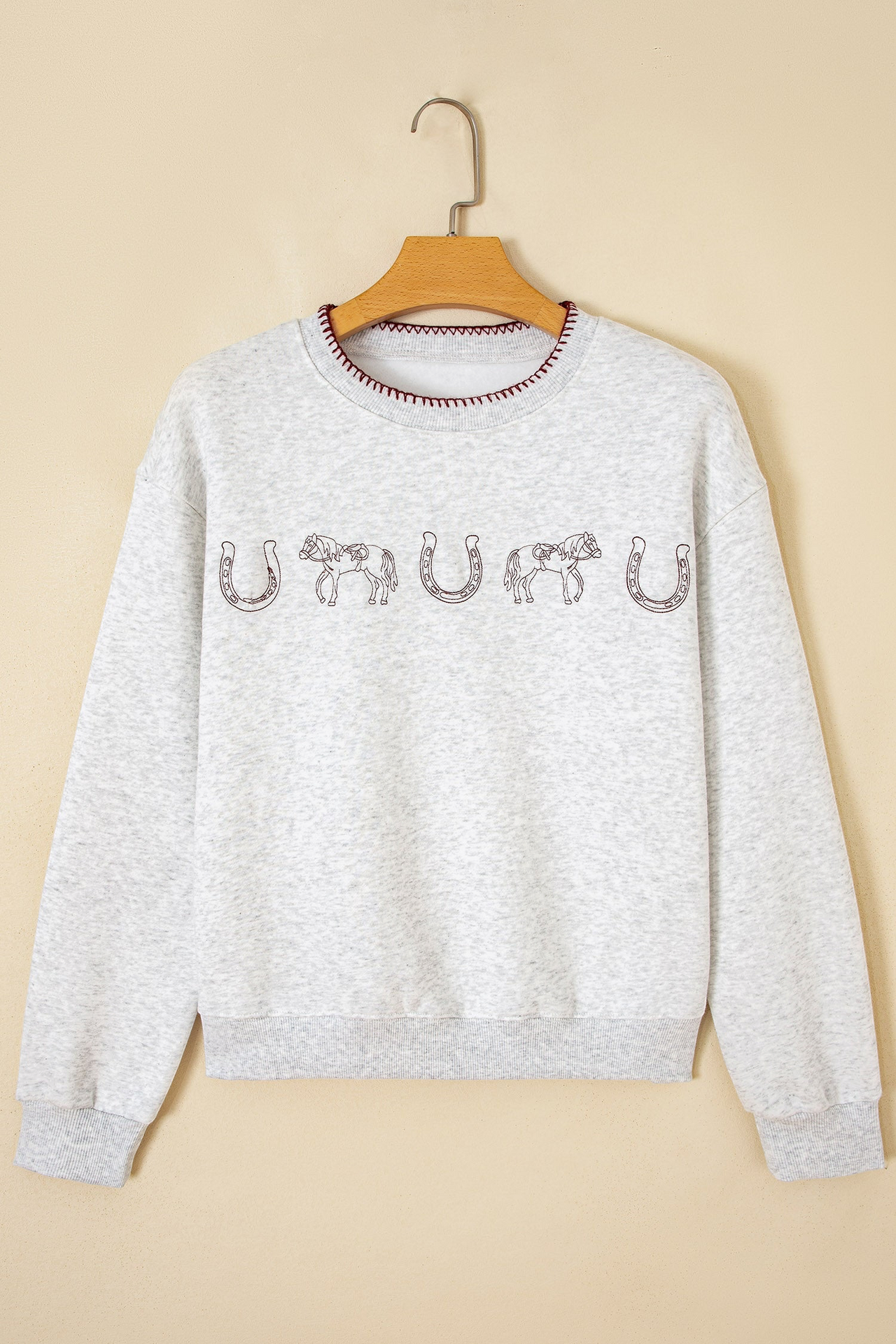 Light Grey Western Print Embroidered Casual Sweatshirt