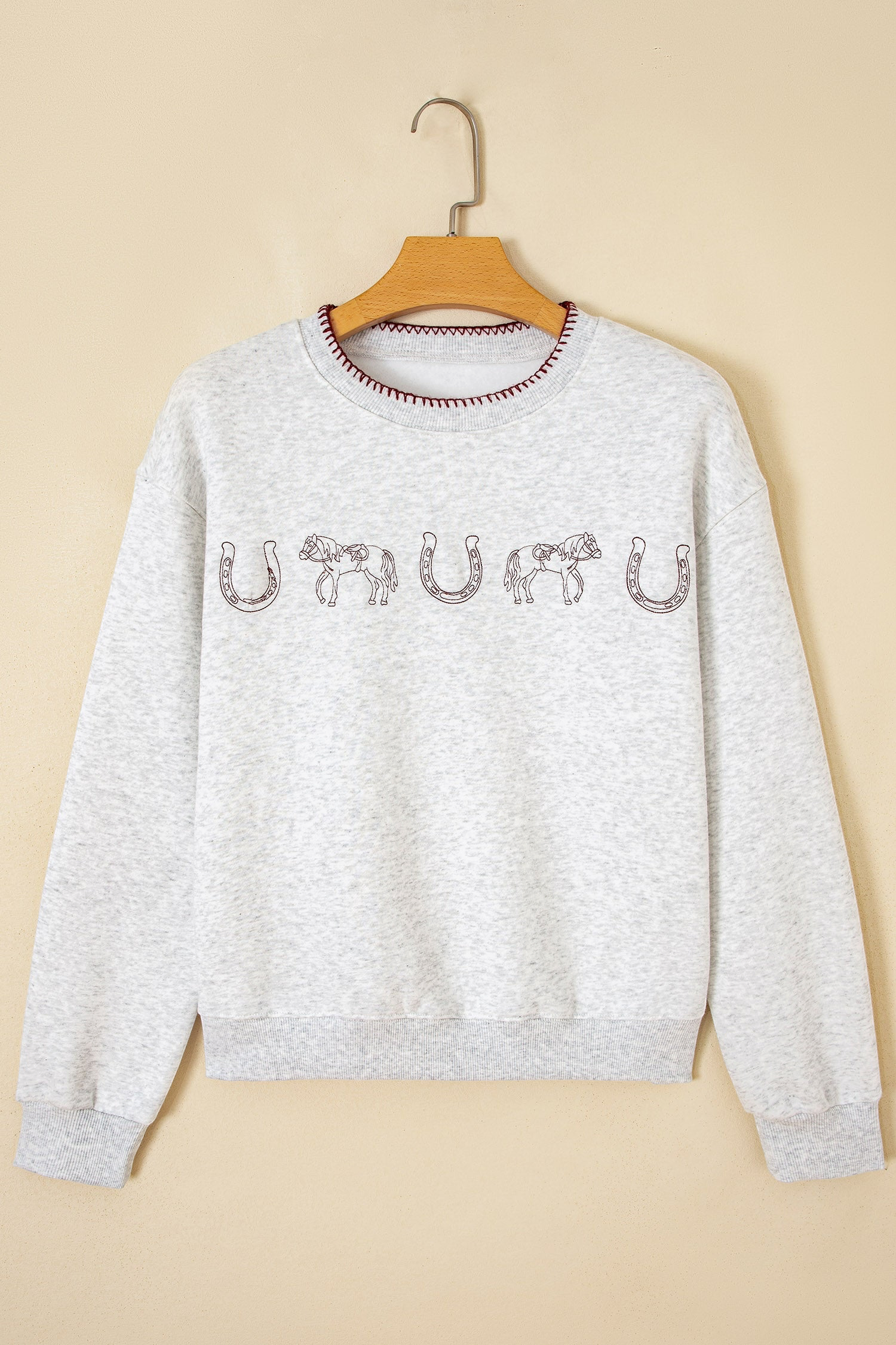 Light Grey Western Print Embroidered Casual Sweatshirt