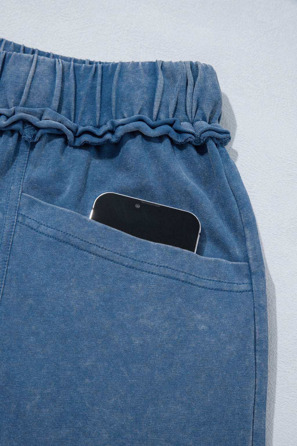 Blue mineral wash flare pants, view 8