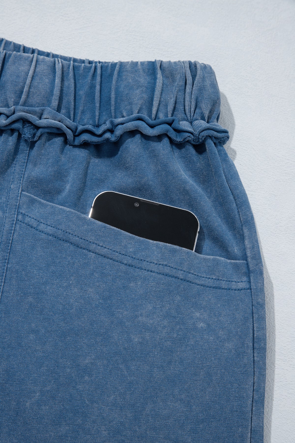 Blue mineral wash flare pants, view 8